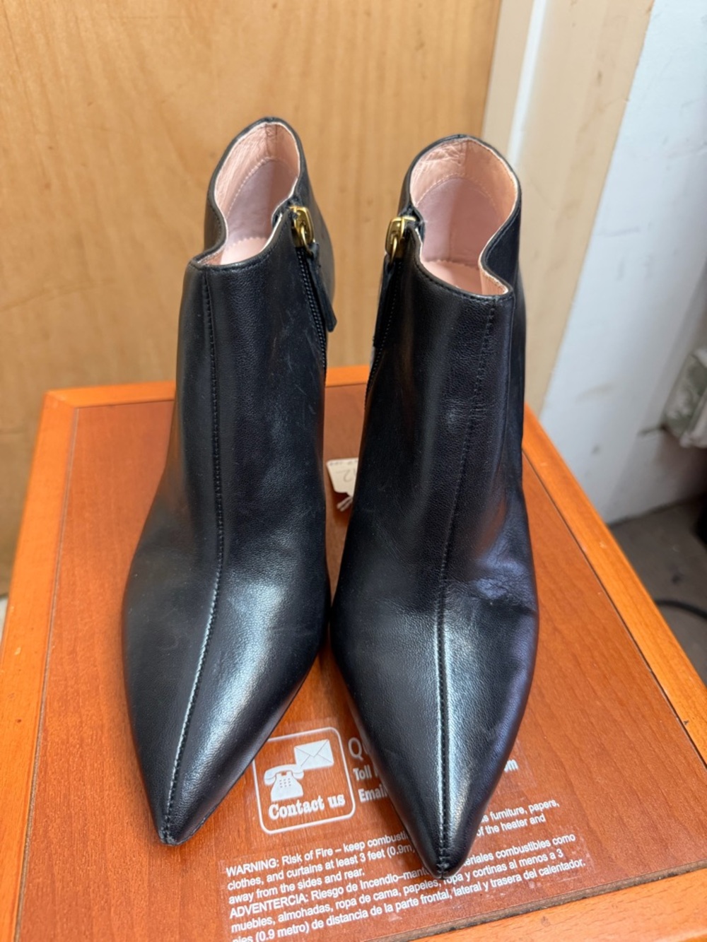 J.Crew Women’s Black Leather Ankle Boot Heels Pointed Toe Zip Booties Size 7.5